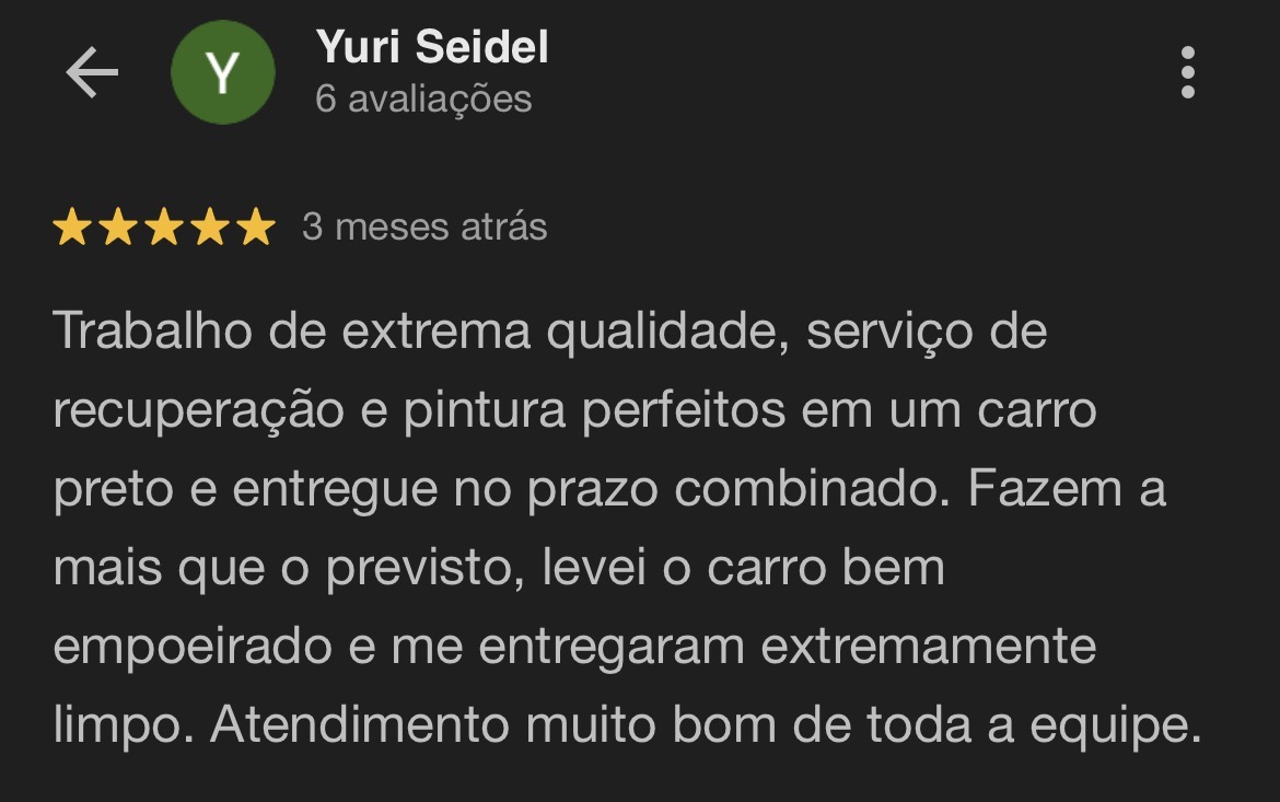 Avaliação 5 estrelas no Google de Yuri Seidel