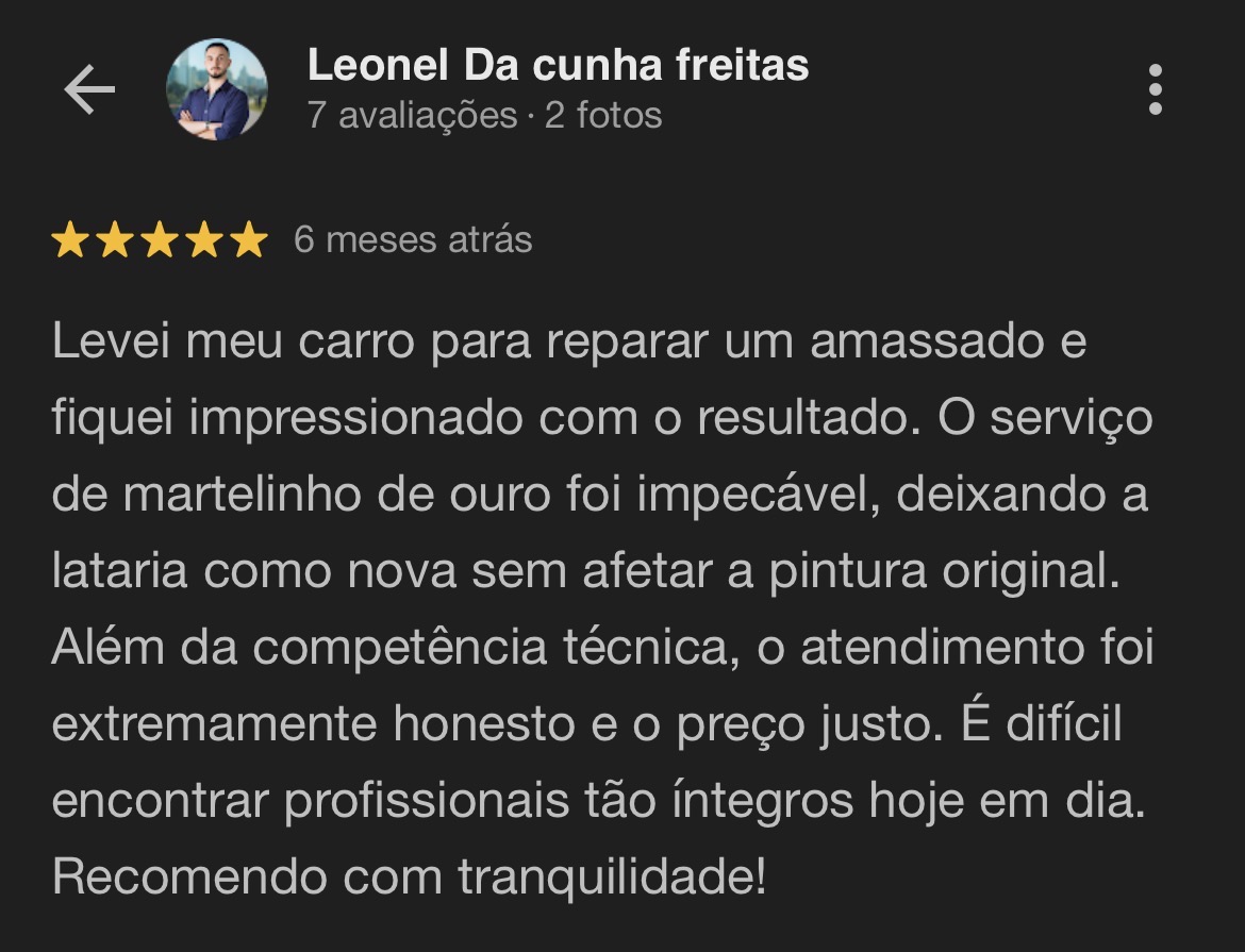 Avaliação 5 estrelas no Google de Leonel Da Cunha Freitas